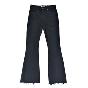 Topshop Jamie Flare Jeans Womens W28 L30 Black High Rise Raw Hem Flare Denim